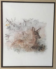 Load image into Gallery viewer, Framed Mads Stage Watercolor of Doe & Fawn | Value $175
