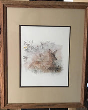 Load image into Gallery viewer, Framed Mads Stage Watercolor of Doe & Fawn | Value $175