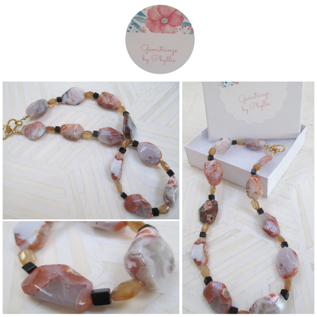 Desert Reflection: A Jasper, Citrine & Black Spinel Bead Necklace from Gemstrings by Phyllis & Terry | Value: $65