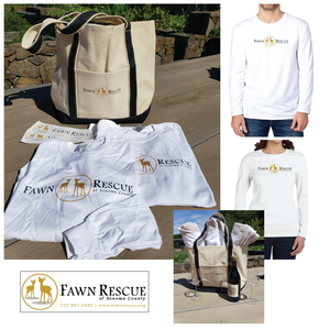 Two Fawn Rescue Long Sleeve Shirts & Bumper Stickers & A Luxe Canvas Boat Bag | Value: $140
