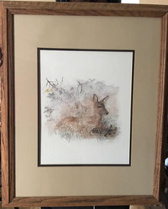 Framed Mads Stage Watercolor of Doe & Fawn | Value $175